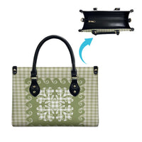 Green Ulu Palaka Quilt Pattern Leather Bag Hawaii Culture Breadfruit - Polynesian Pride