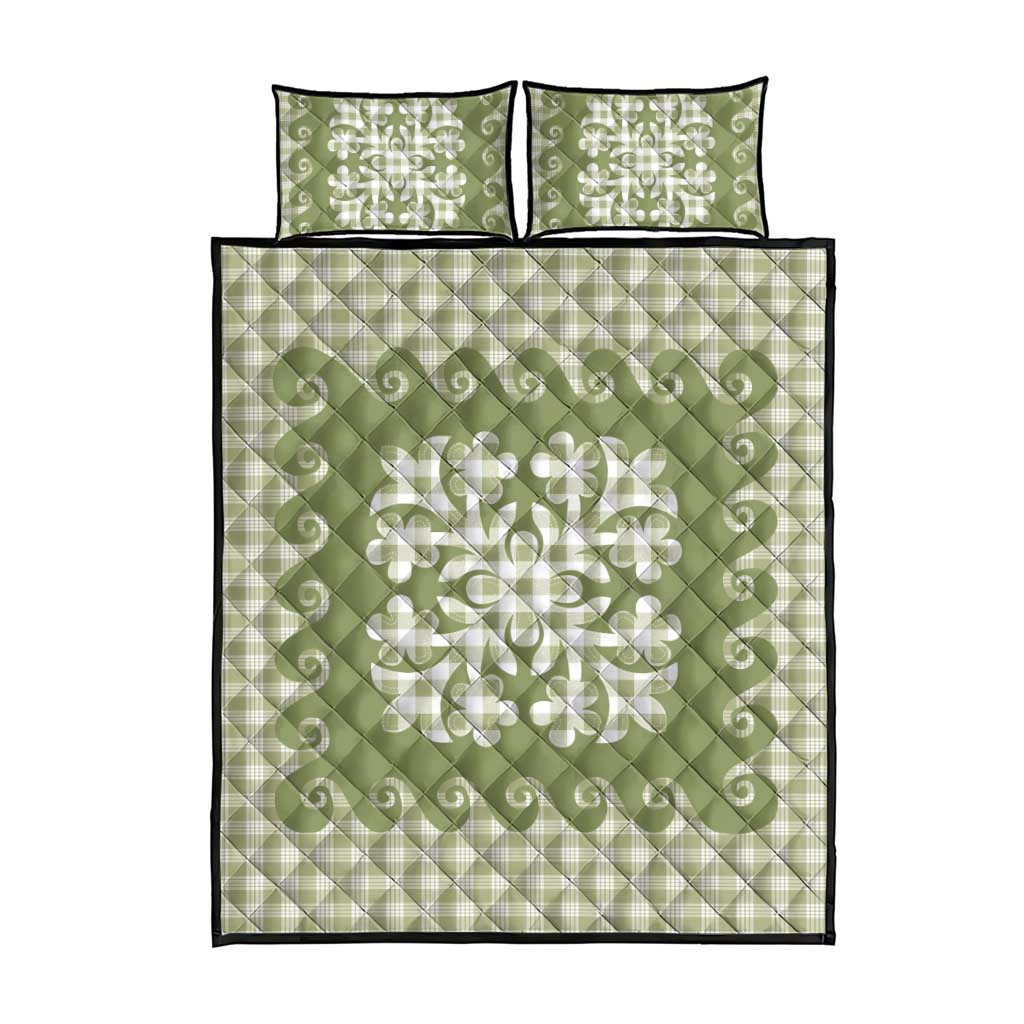 Green Ulu Palaka Quilt Pattern Quilt Bed Set Hawaii Culture Breadfruit - Polynesian Pride