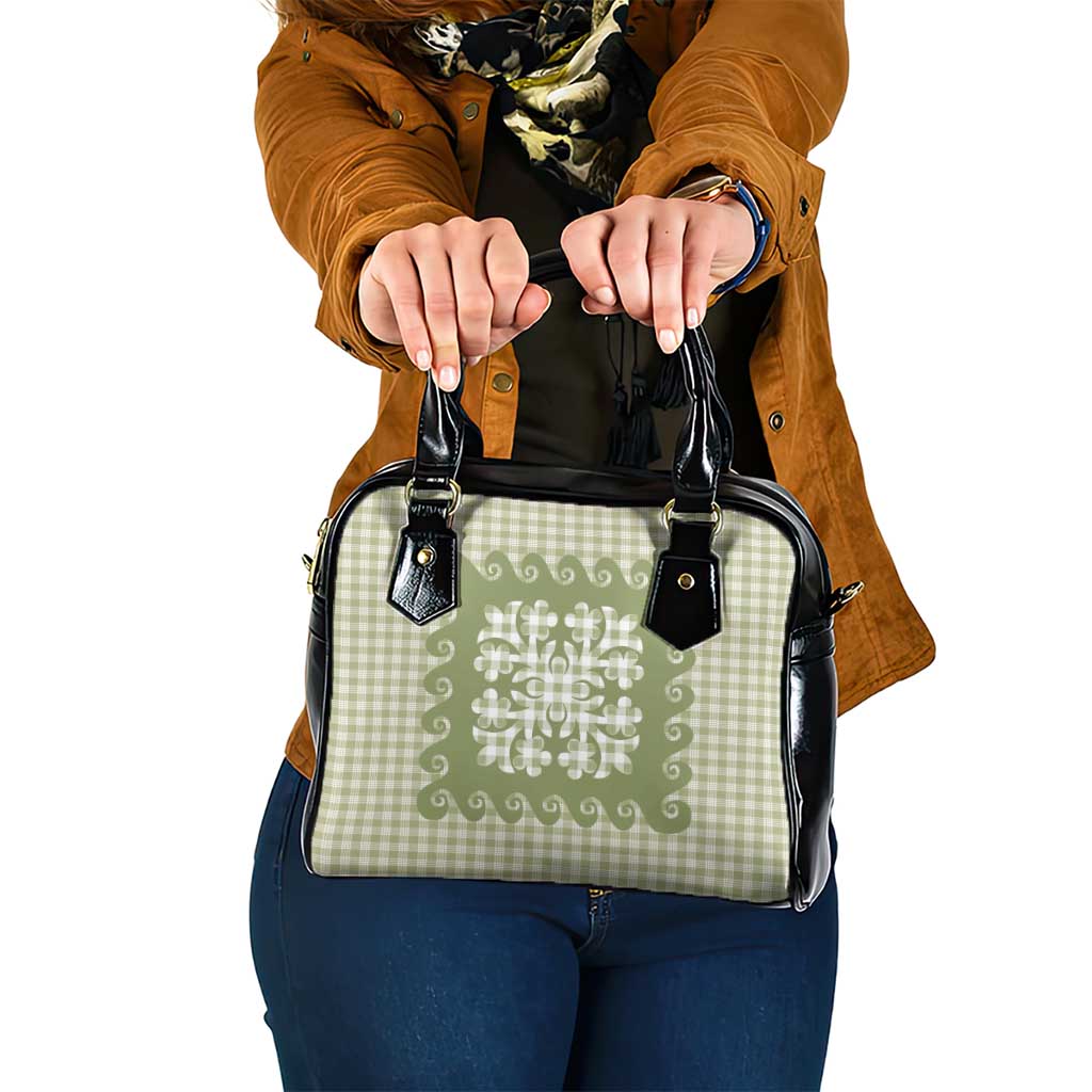 Green Ulu Palaka Quilt Pattern Shoulder Handbag Hawaii Culture Breadfruit - Polynesian Pride