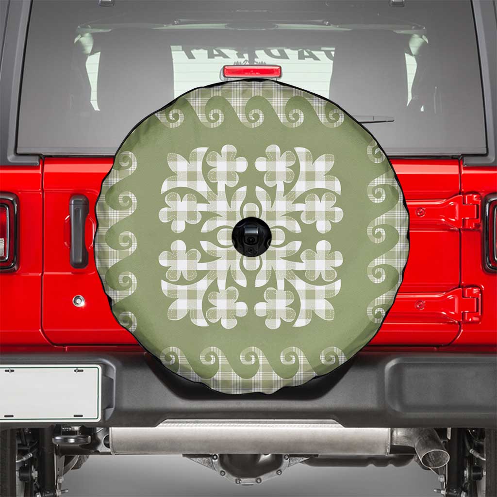 Green Ulu Palaka Quilt Pattern Spare Tire Cover Hawaii Culture Breadfruit - Polynesian Pride