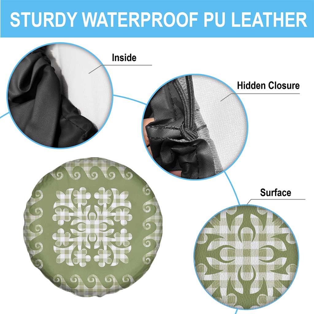 Green Ulu Palaka Quilt Pattern Spare Tire Cover Hawaii Culture Breadfruit - Polynesian Pride