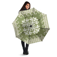 Green Ulu Palaka Quilt Pattern Umbrella Hawaii Culture Breadfruit - Polynesian Pride