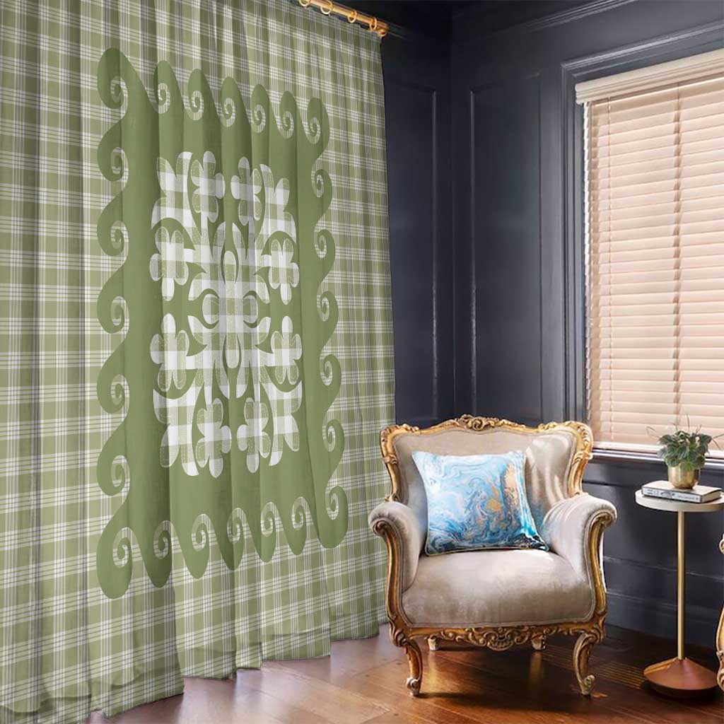 Green Ulu Palaka Quilt Pattern Window Curtain Hawaii Culture Breadfruit - Polynesian Pride