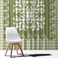 Green Ulu Palaka Quilt Pattern Window Curtain Hawaii Culture Breadfruit - Polynesian Pride