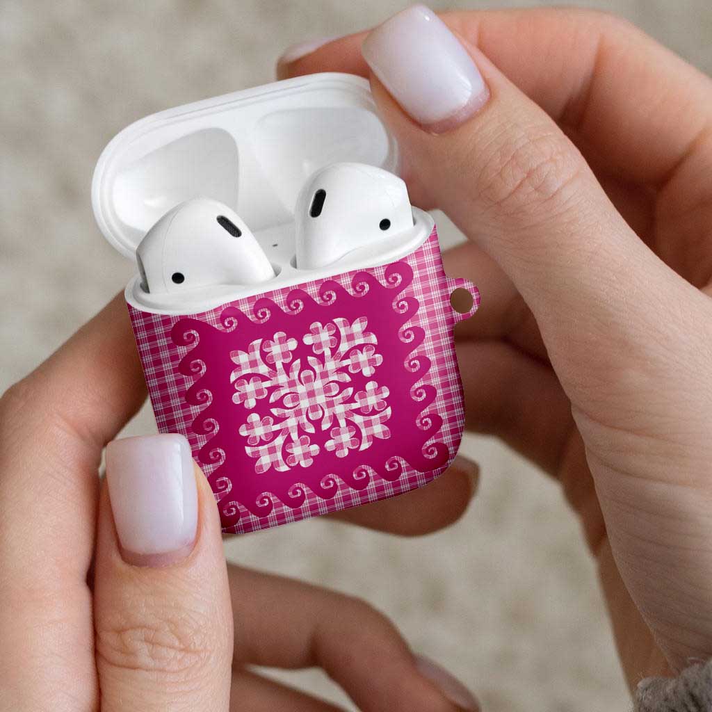 Pink Ulu Palaka Quilt Pattern AirPods Case Hawaii Culture Breadfruit - Polynesian Pride