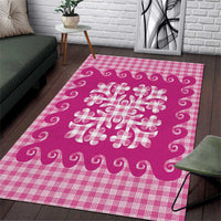 Pink Ulu Palaka Quilt Pattern Area Rug Hawaii Culture Breadfruit - Polynesian Pride