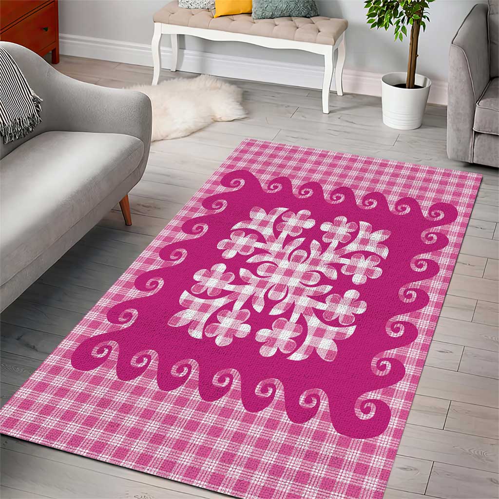 Pink Ulu Palaka Quilt Pattern Area Rug Hawaii Culture Breadfruit - Polynesian Pride