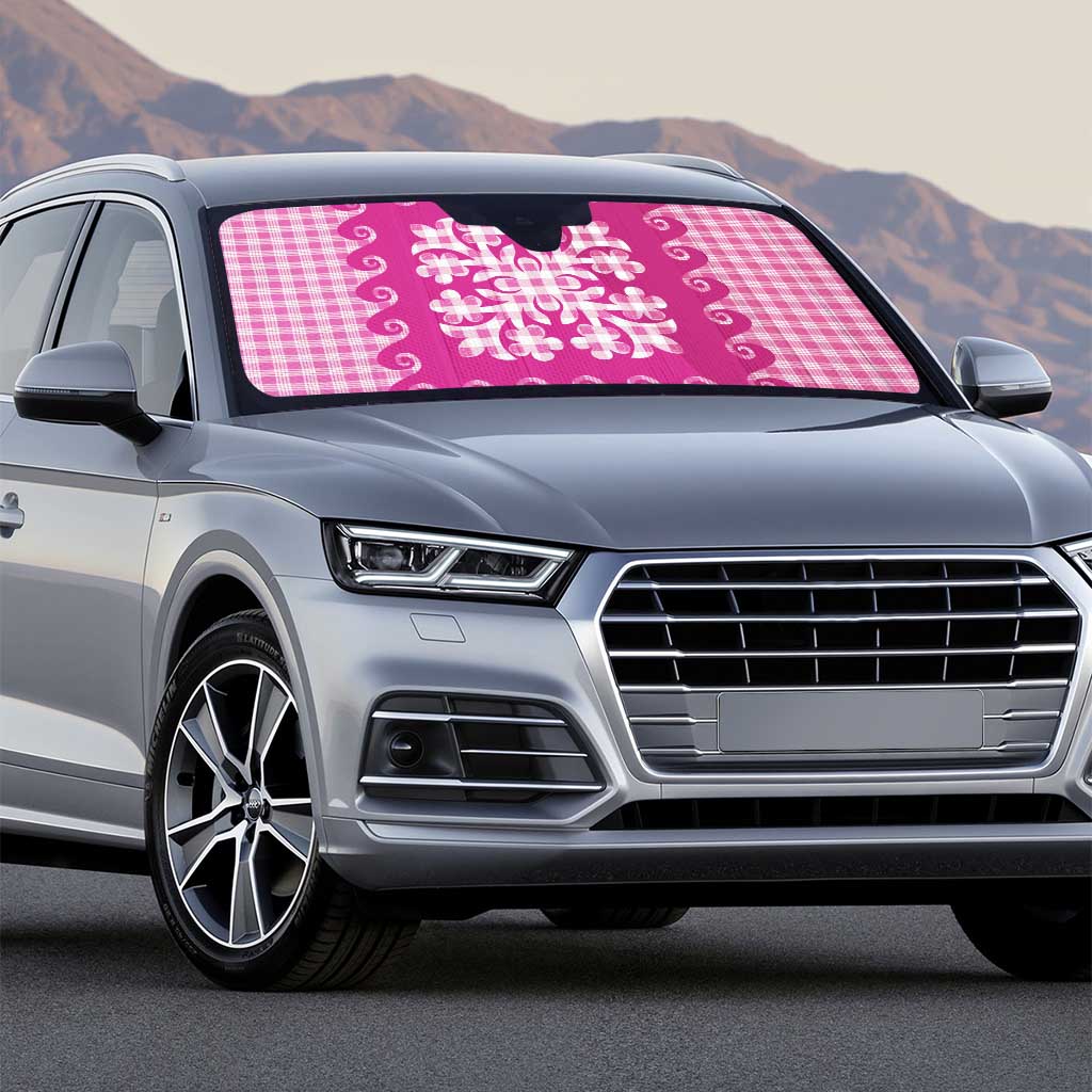 Pink Ulu Palaka Quilt Pattern Auto Sun Shade Hawaii Culture Breadfruit - Polynesian Pride
