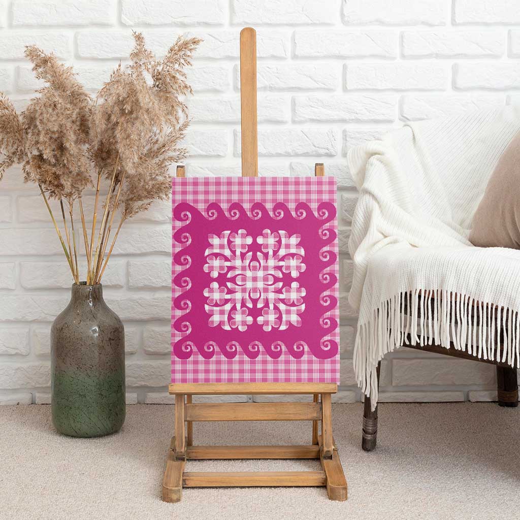 Pink Ulu Palaka Quilt Pattern Canvas Wall Art Hawaii Culture Breadfruit - Polynesian Pride