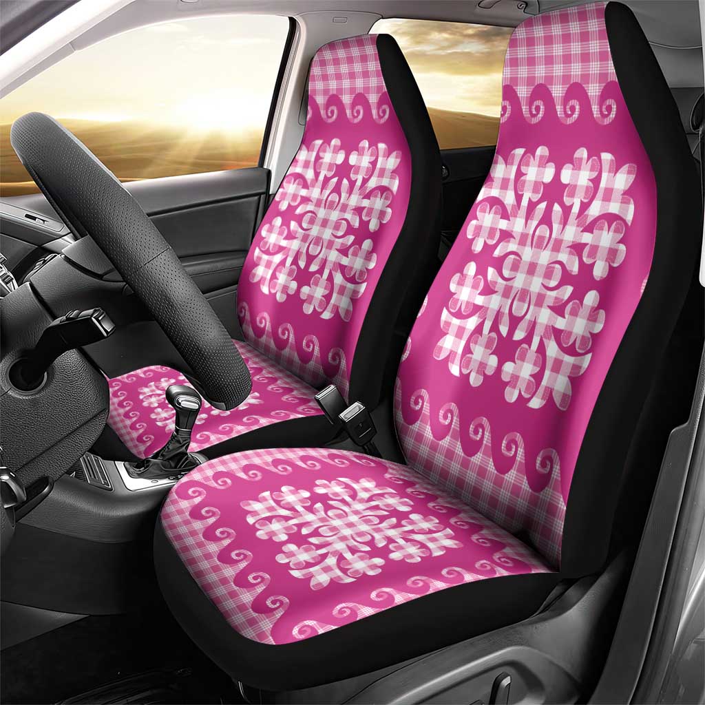 Pink Ulu Palaka Quilt Pattern Car Seat Cover Hawaii Culture Breadfruit - Polynesian Pride