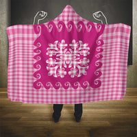 Pink Ulu Palaka Quilt Pattern Hooded Blanket Hawaii Culture Breadfruit - Polynesian Pride