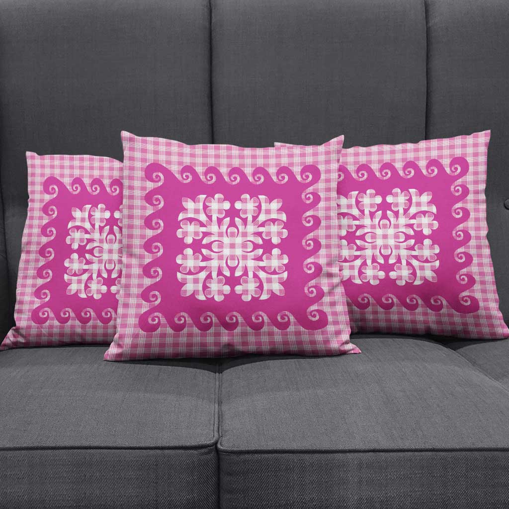 Pink Ulu Palaka Quilt Pattern Pillow Cover Hawaii Culture Breadfruit - Polynesian Pride