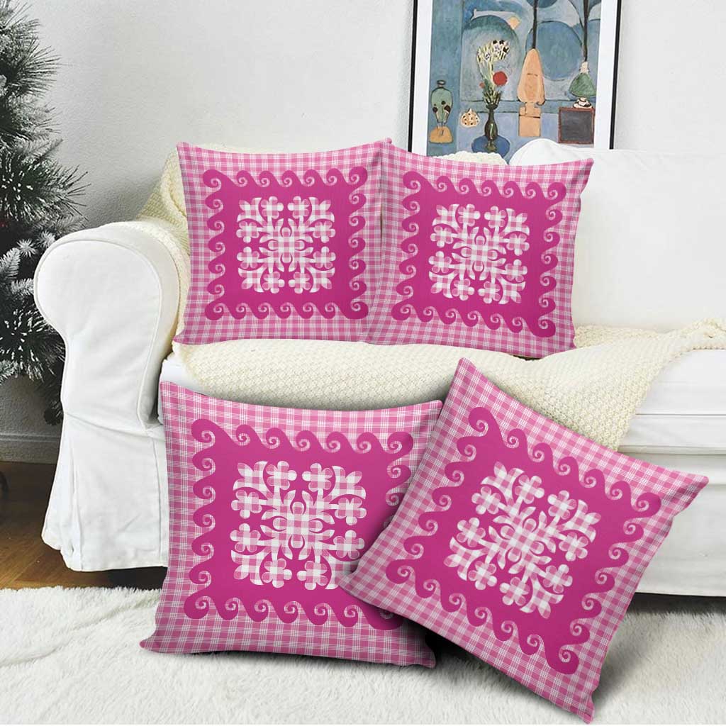 Pink Ulu Palaka Quilt Pattern Pillow Cover Hawaii Culture Breadfruit - Polynesian Pride