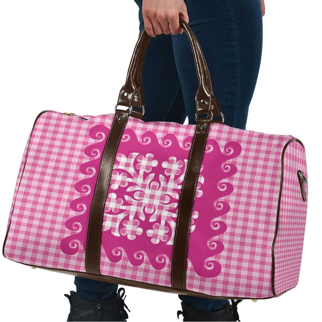 Pink Ulu Palaka Quilt Pattern Travel Bag Hawaii Culture Breadfruit - Polynesian Pride