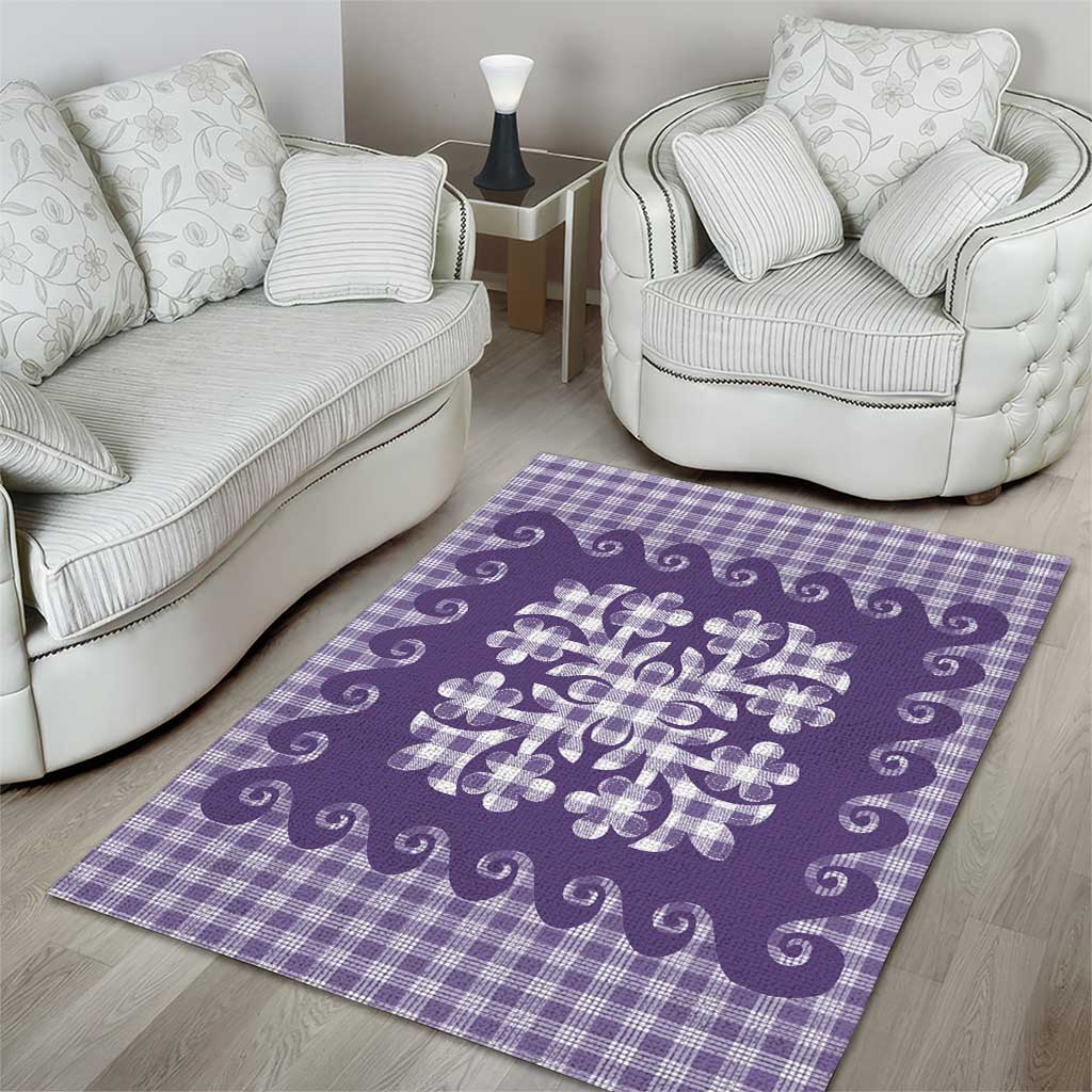 Purple Ulu Palaka Quilt Pattern Area Rug Hawaii Culture Breadfruit - Polynesian Pride