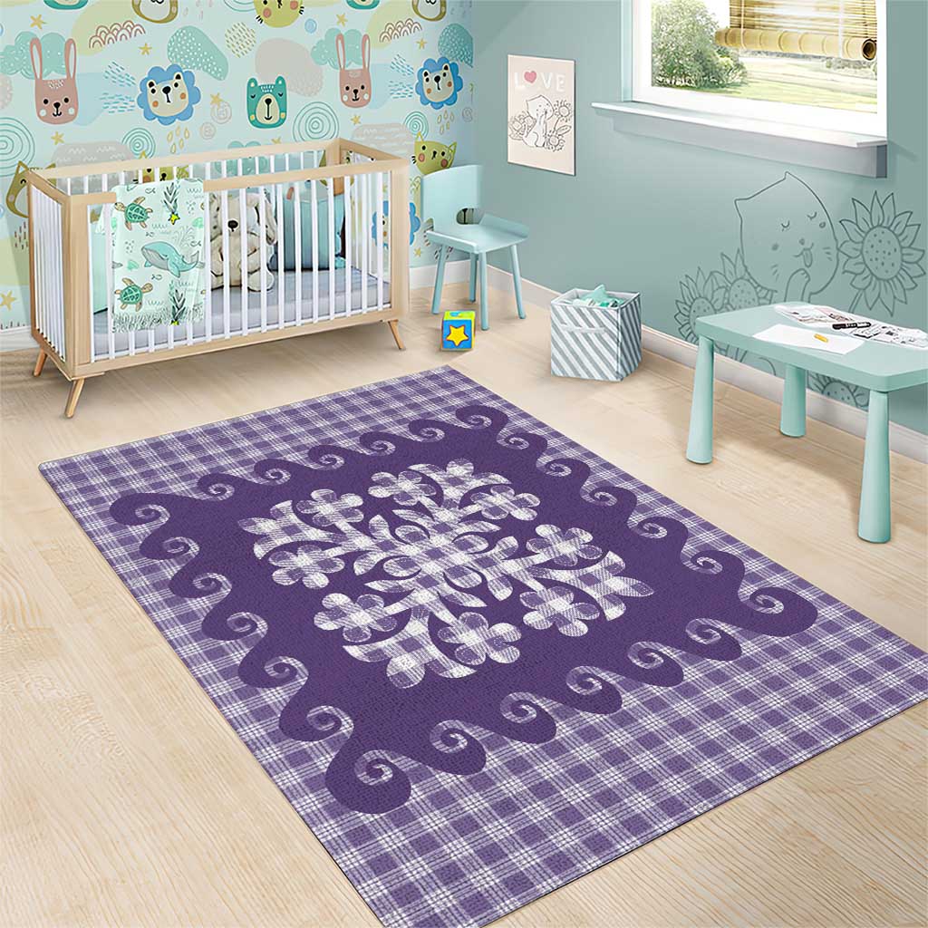 Purple Ulu Palaka Quilt Pattern Area Rug Hawaii Culture Breadfruit - Polynesian Pride