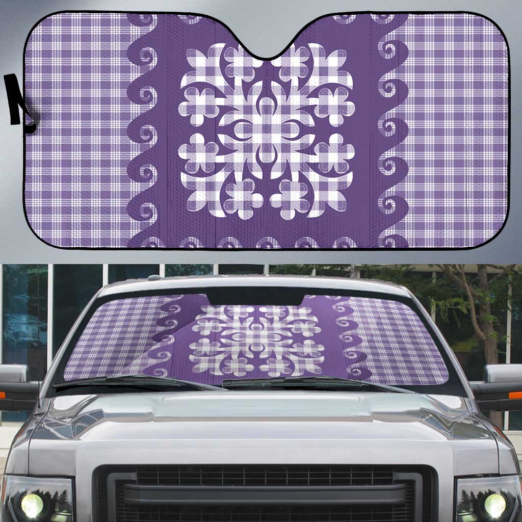 Purple Ulu Palaka Quilt Pattern Auto Sun Shade Hawaii Culture Breadfruit - Polynesian Pride
