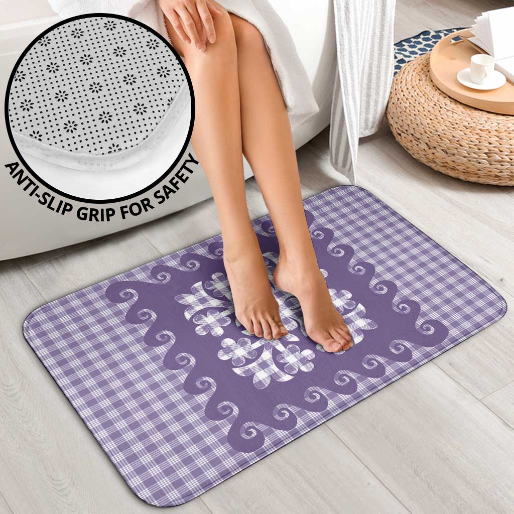 Purple Ulu Palaka Quilt Pattern Bathroom Set Hawaii Culture Breadfruit - Polynesian Pride