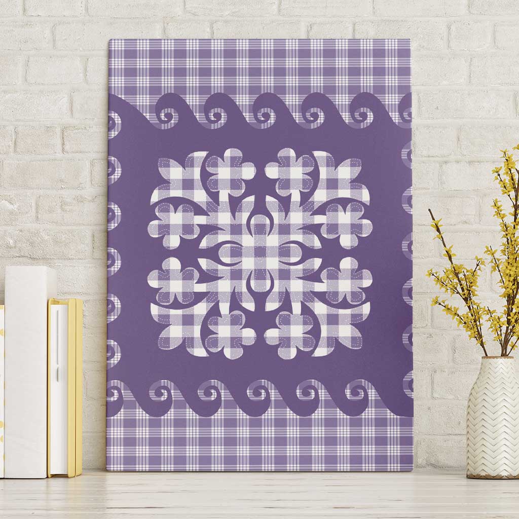 Purple Ulu Palaka Quilt Pattern Canvas Wall Art Hawaii Culture Breadfruit - Polynesian Pride