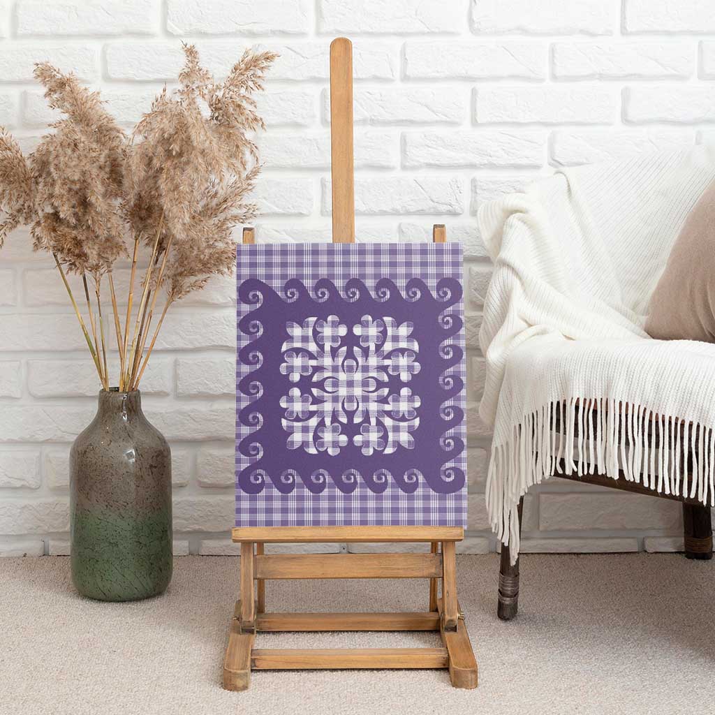 Purple Ulu Palaka Quilt Pattern Canvas Wall Art Hawaii Culture Breadfruit - Polynesian Pride