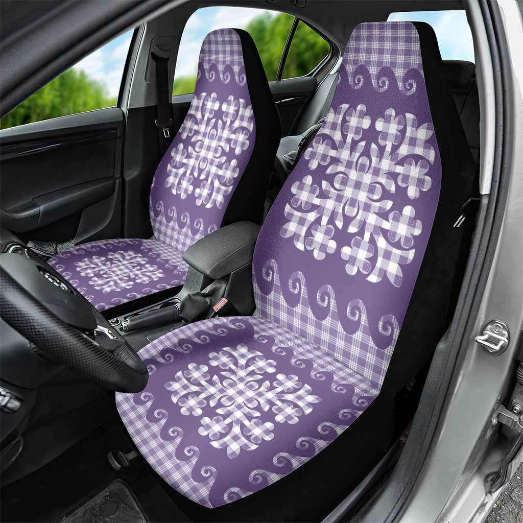 Purple Ulu Palaka Quilt Pattern Car Seat Cover Hawaii Culture Breadfruit - Polynesian Pride