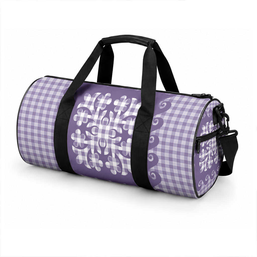 Purple Ulu Palaka Quilt Pattern Duffle Bag Hawaii Culture Breadfruit LT9 - Polynesian Pride