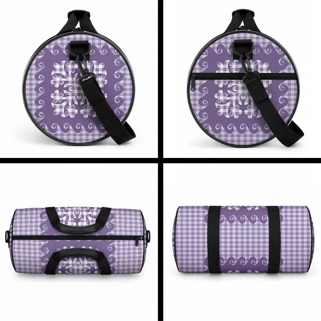 Purple Ulu Palaka Quilt Pattern Duffle Bag Hawaii Culture Breadfruit LT9 - Polynesian Pride
