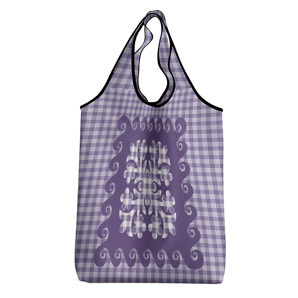 Purple Ulu Palaka Quilt Pattern Grocery Bag Hawaii Culture Breadfruit - Polynesian Pride