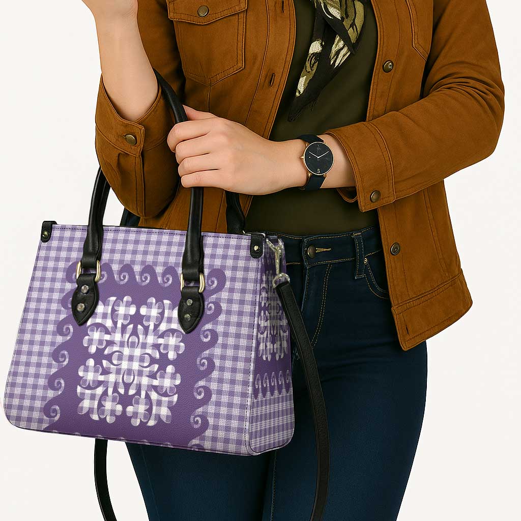 Purple Ulu Palaka Quilt Pattern Leather Bag Hawaii Culture Breadfruit - Polynesian Pride