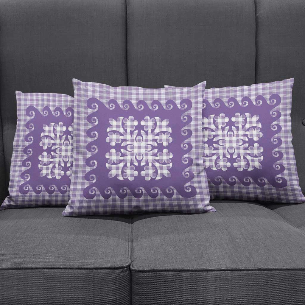 Purple Ulu Palaka Quilt Pattern Pillow Cover Hawaii Culture Breadfruit - Polynesian Pride