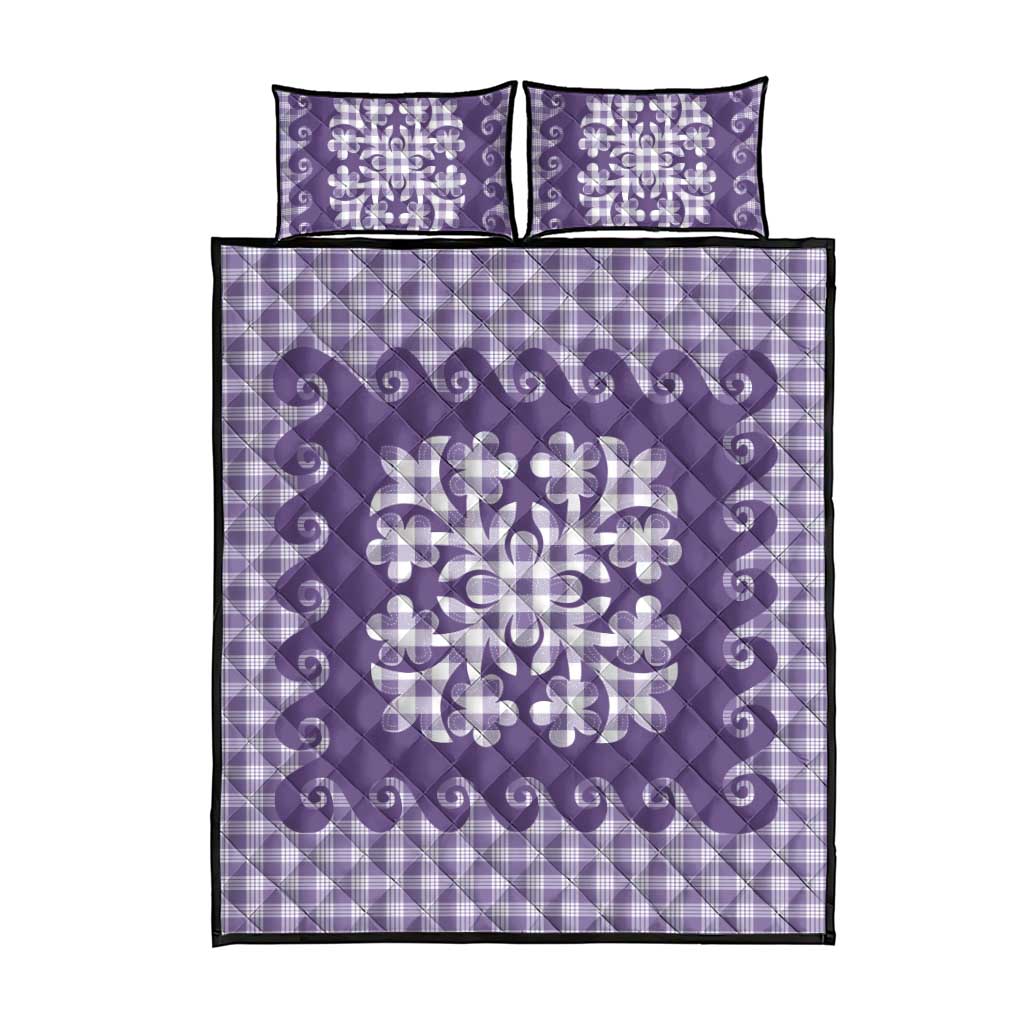 Purple Ulu Palaka Quilt Pattern Quilt Bed Set Hawaii Culture Breadfruit - Polynesian Pride