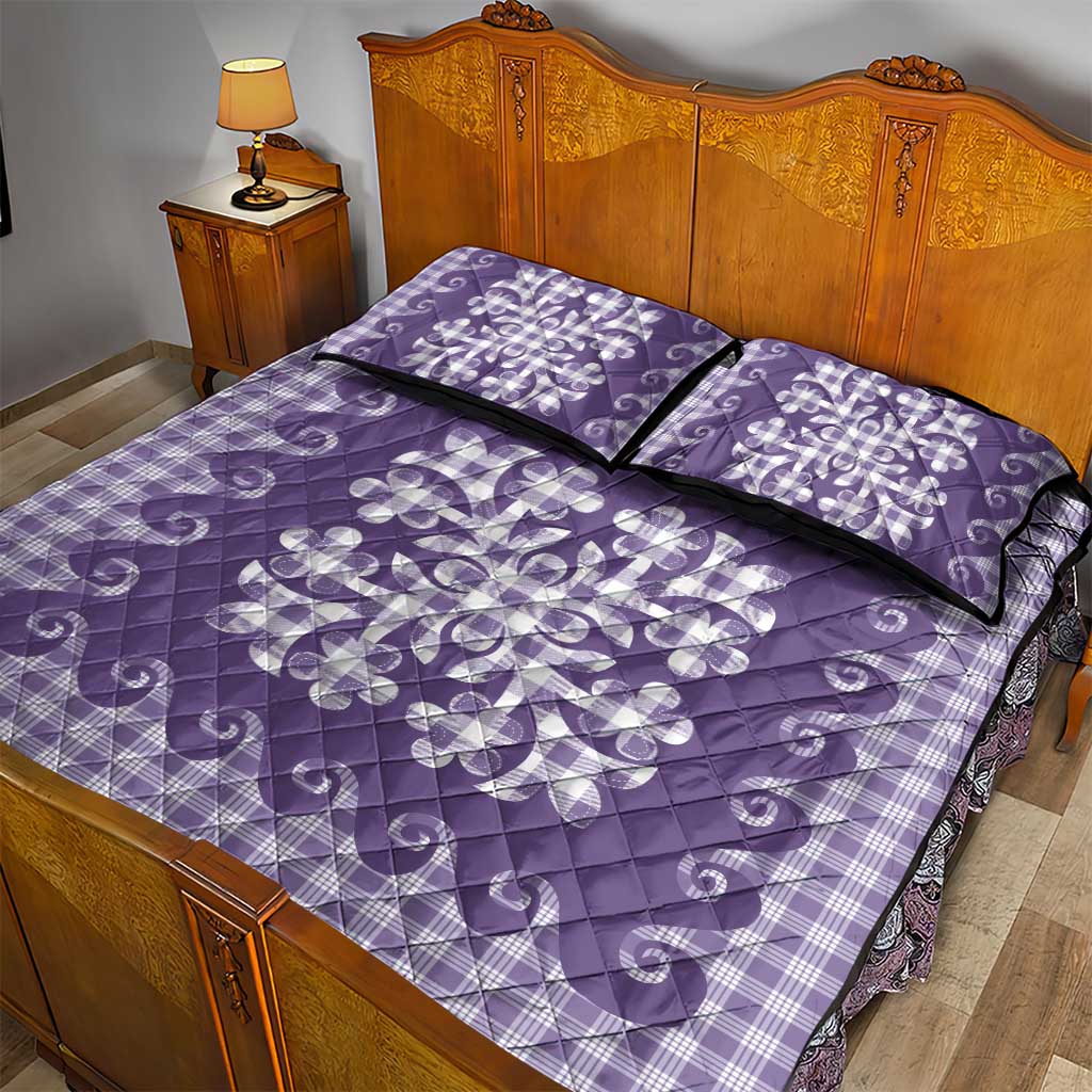 Purple Ulu Palaka Quilt Pattern Quilt Bed Set Hawaii Culture Breadfruit - Polynesian Pride