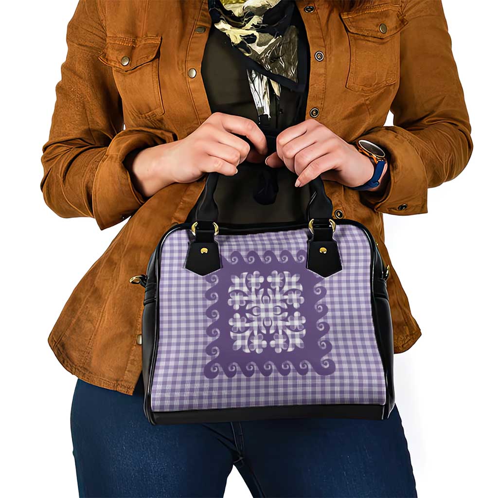 Purple Ulu Palaka Quilt Pattern Shoulder Handbag Hawaii Culture Breadfruit - Polynesian Pride