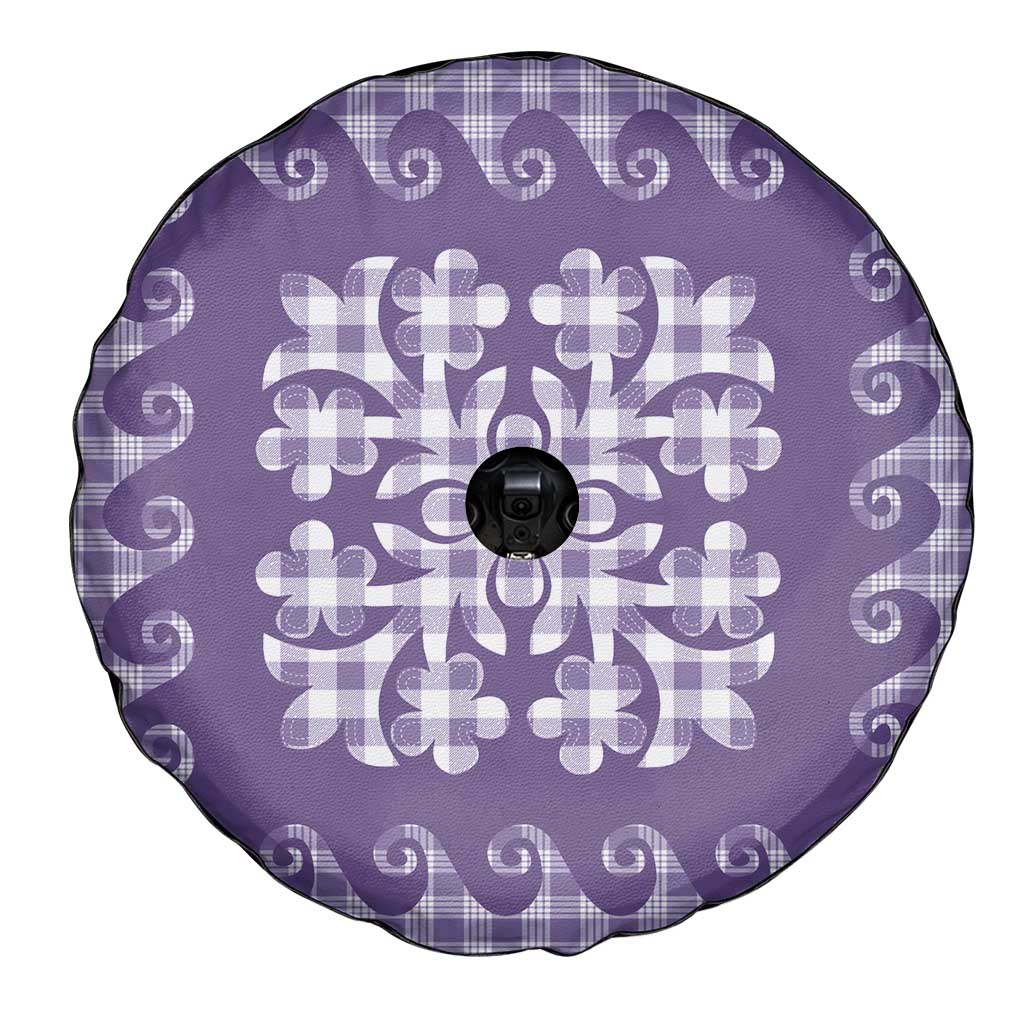 Purple Ulu Palaka Quilt Pattern Spare Tire Cover Hawaii Culture Breadfruit - Polynesian Pride