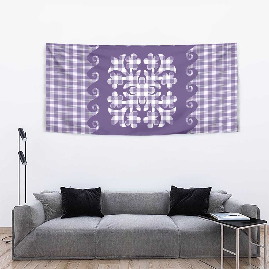 Purple Ulu Palaka Quilt Pattern Tapestry Hawaii Culture Breadfruit - Polynesian Pride
