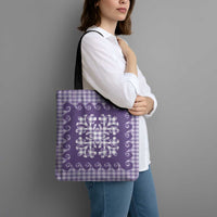Purple Ulu Palaka Quilt Pattern Tote Bag Hawaii Culture Breadfruit - Polynesian Pride