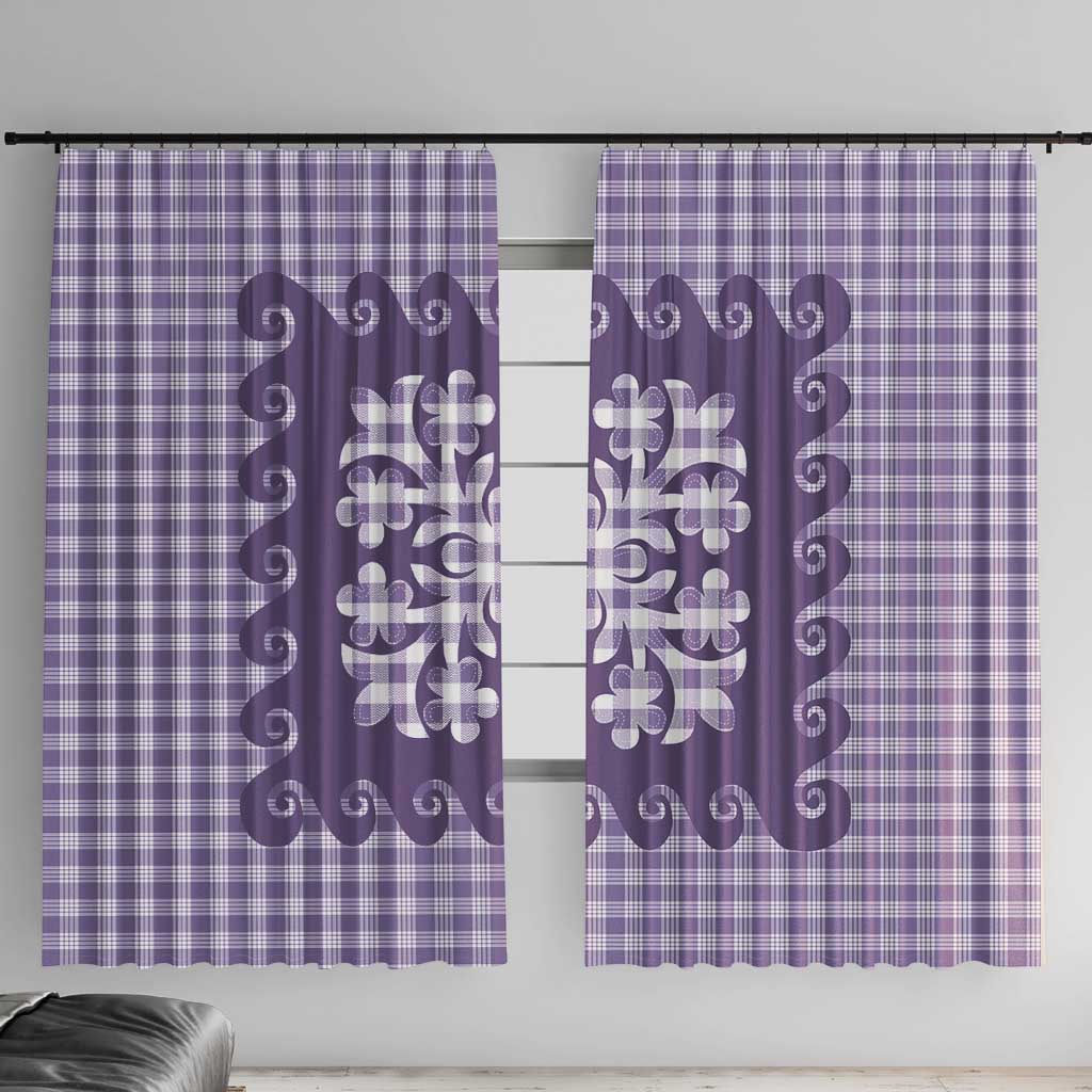 Purple Ulu Palaka Quilt Pattern Window Curtain Hawaii Culture Breadfruit - Polynesian Pride