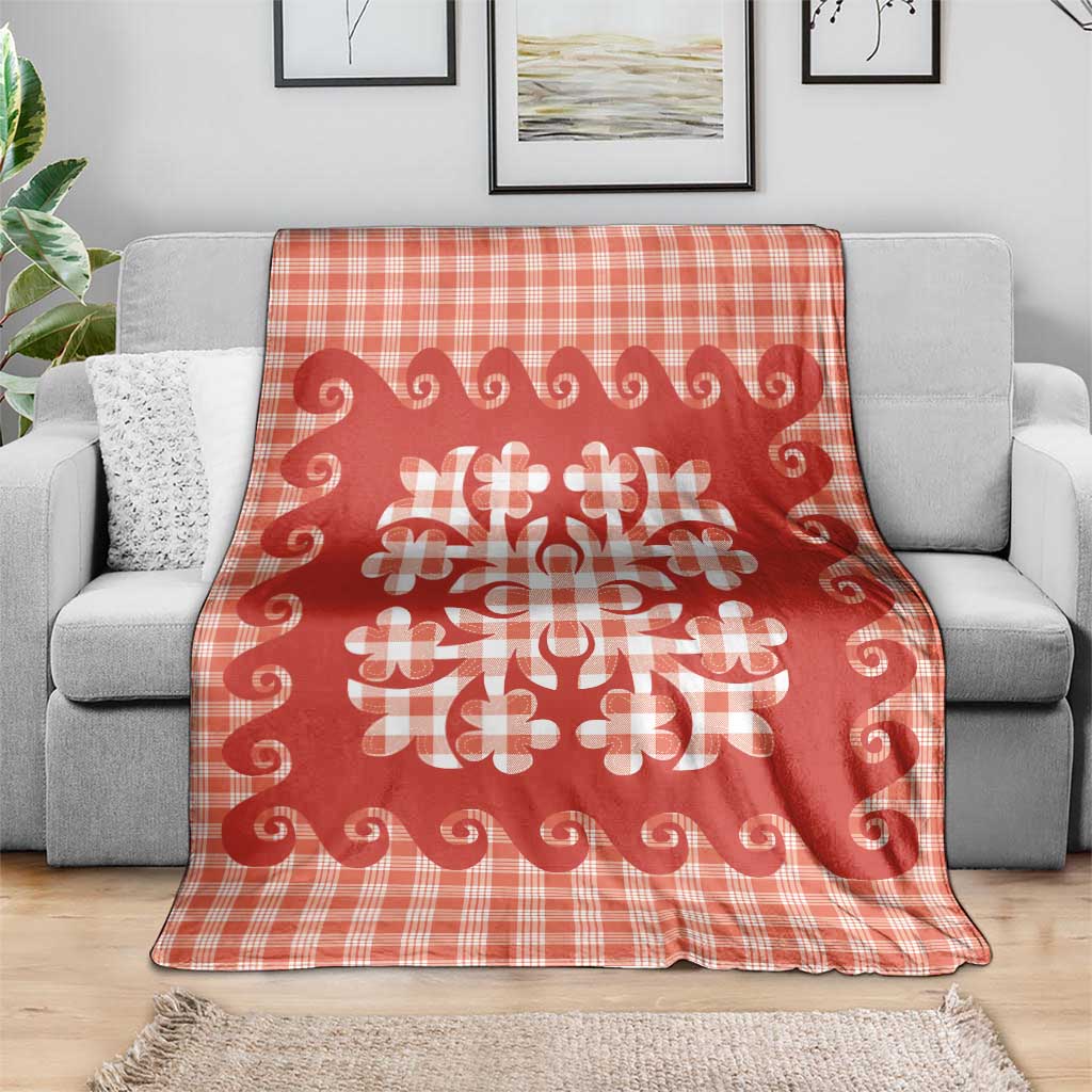 Red Ulu Palaka Quilt Pattern Blanket Hawaii Culture Breadfruit - Polynesian Pride