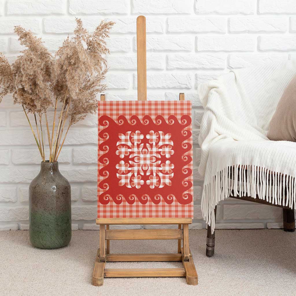 Red Ulu Palaka Quilt Pattern Canvas Wall Art Hawaii Culture Breadfruit - Polynesian Pride