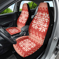 Red Ulu Palaka Quilt Pattern Car Seat Cover Hawaii Culture Breadfruit - Polynesian Pride