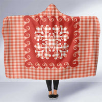 Red Ulu Palaka Quilt Pattern Hooded Blanket Hawaii Culture Breadfruit - Polynesian Pride