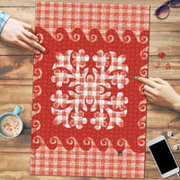 Red Ulu Palaka Quilt Pattern Puzzle Hawaii Culture Breadfruit - Polynesian Pride