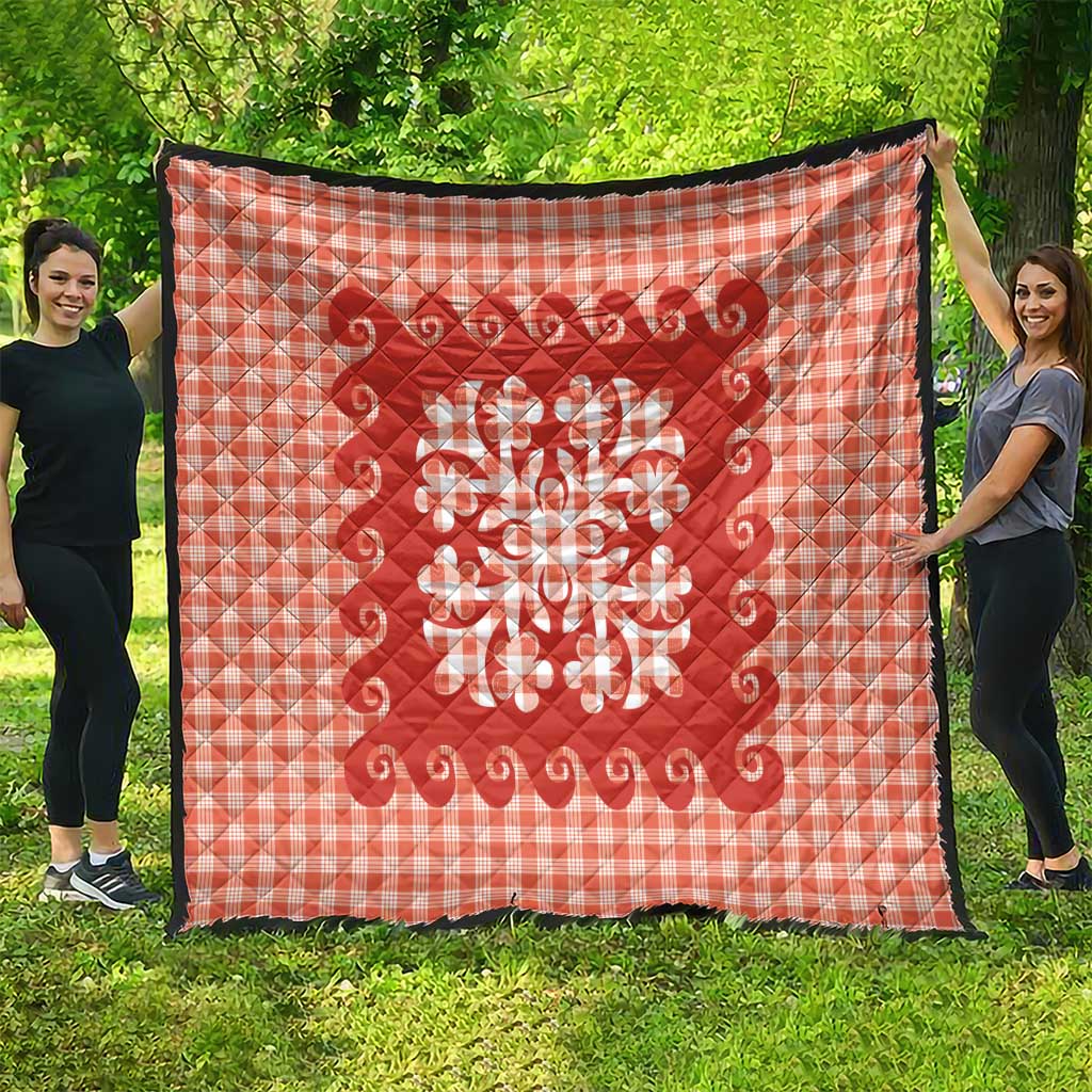 Red Ulu Palaka Quilt Pattern Quilt Hawaii Culture Breadfruit - Polynesian Pride