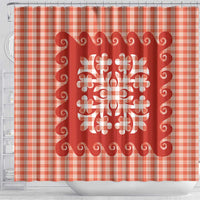 Red Ulu Palaka Quilt Pattern Shower Curtain Hawaii Culture Breadfruit - Polynesian Pride