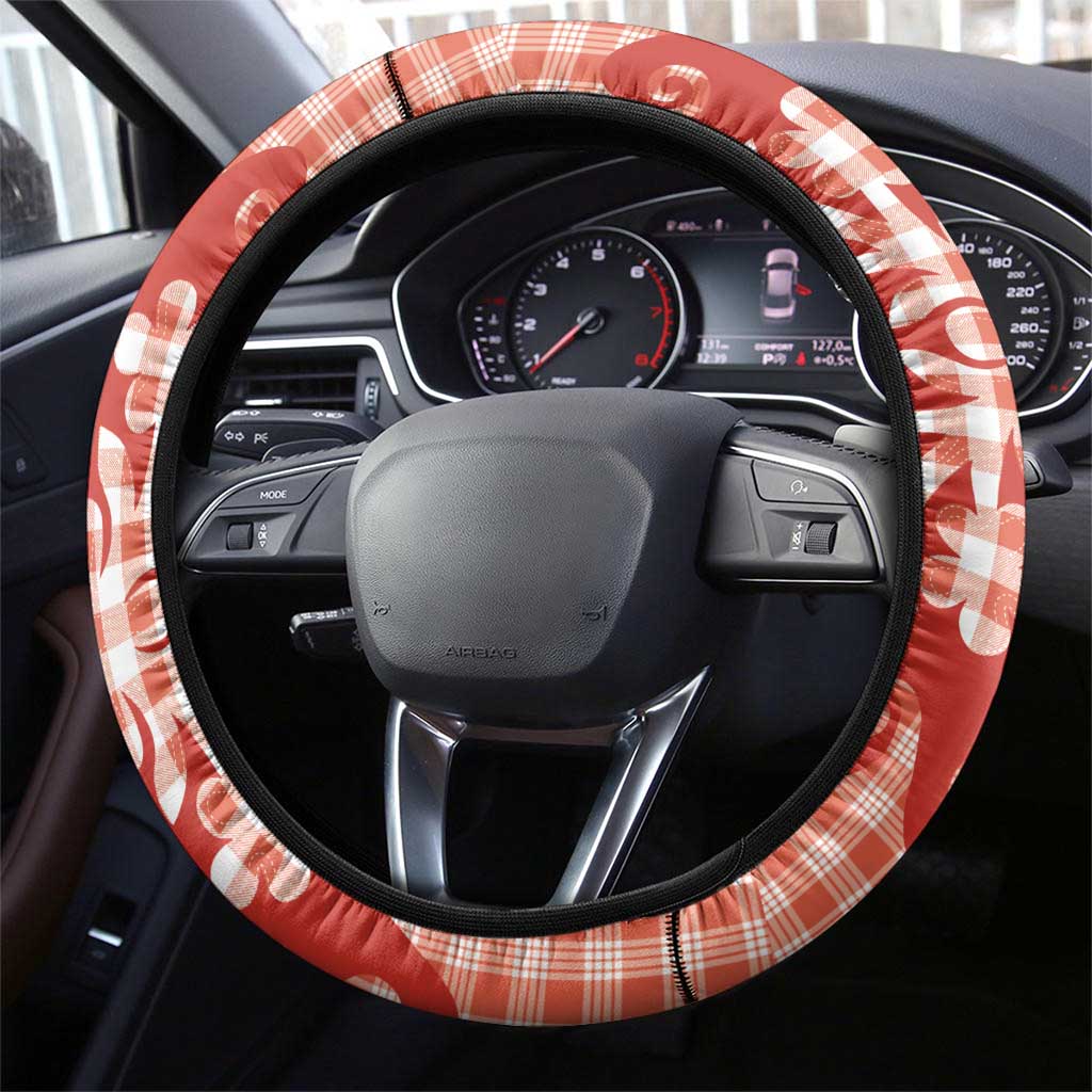 Red Ulu Palaka Quilt Pattern Steering Wheel Cover Hawaii Culture Breadfruit - Polynesian Pride