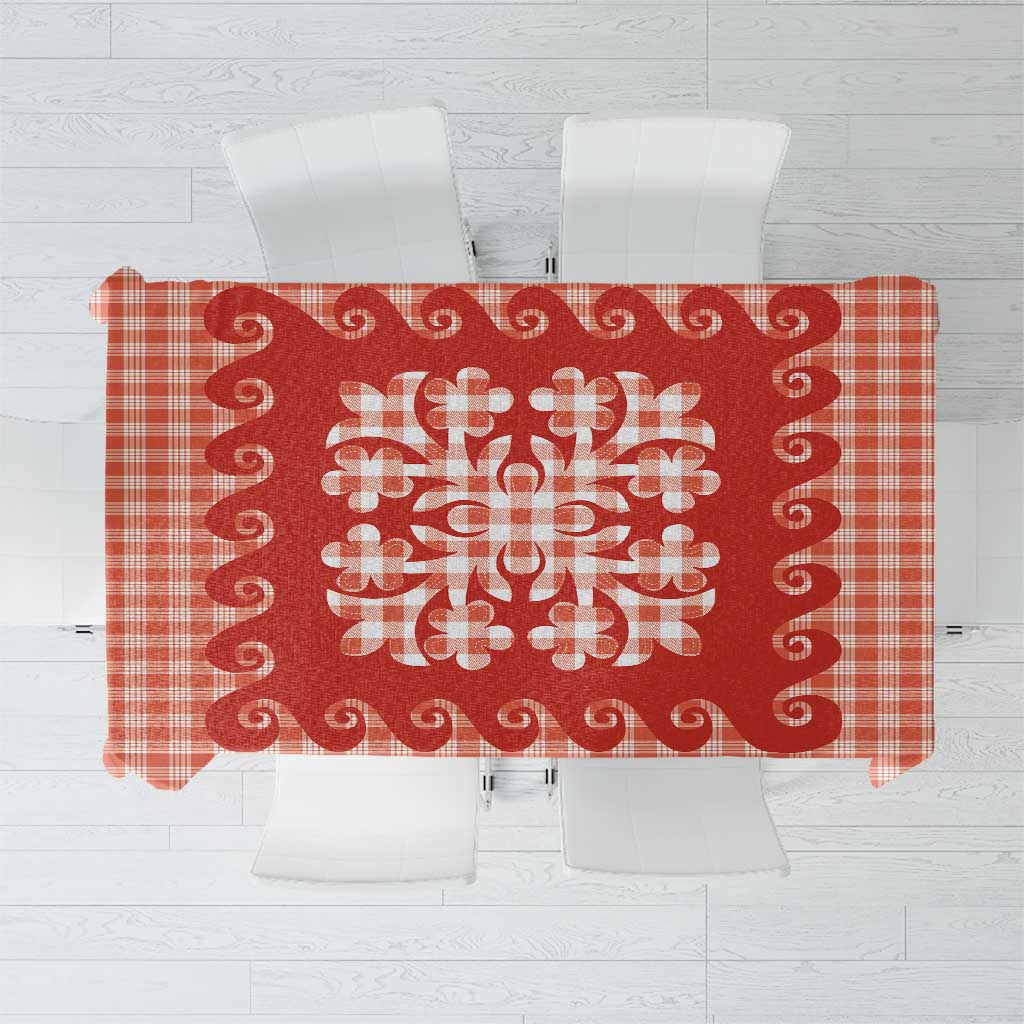 Red Ulu Palaka Quilt Pattern Tablecloth Hawaii Culture Breadfruit - Polynesian Pride