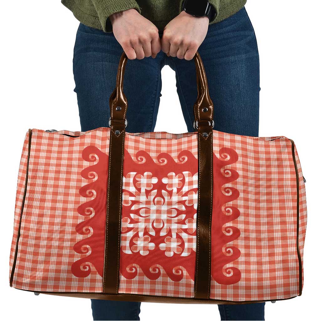 Red Ulu Palaka Quilt Pattern Travel Bag Hawaii Culture Breadfruit - Polynesian Pride