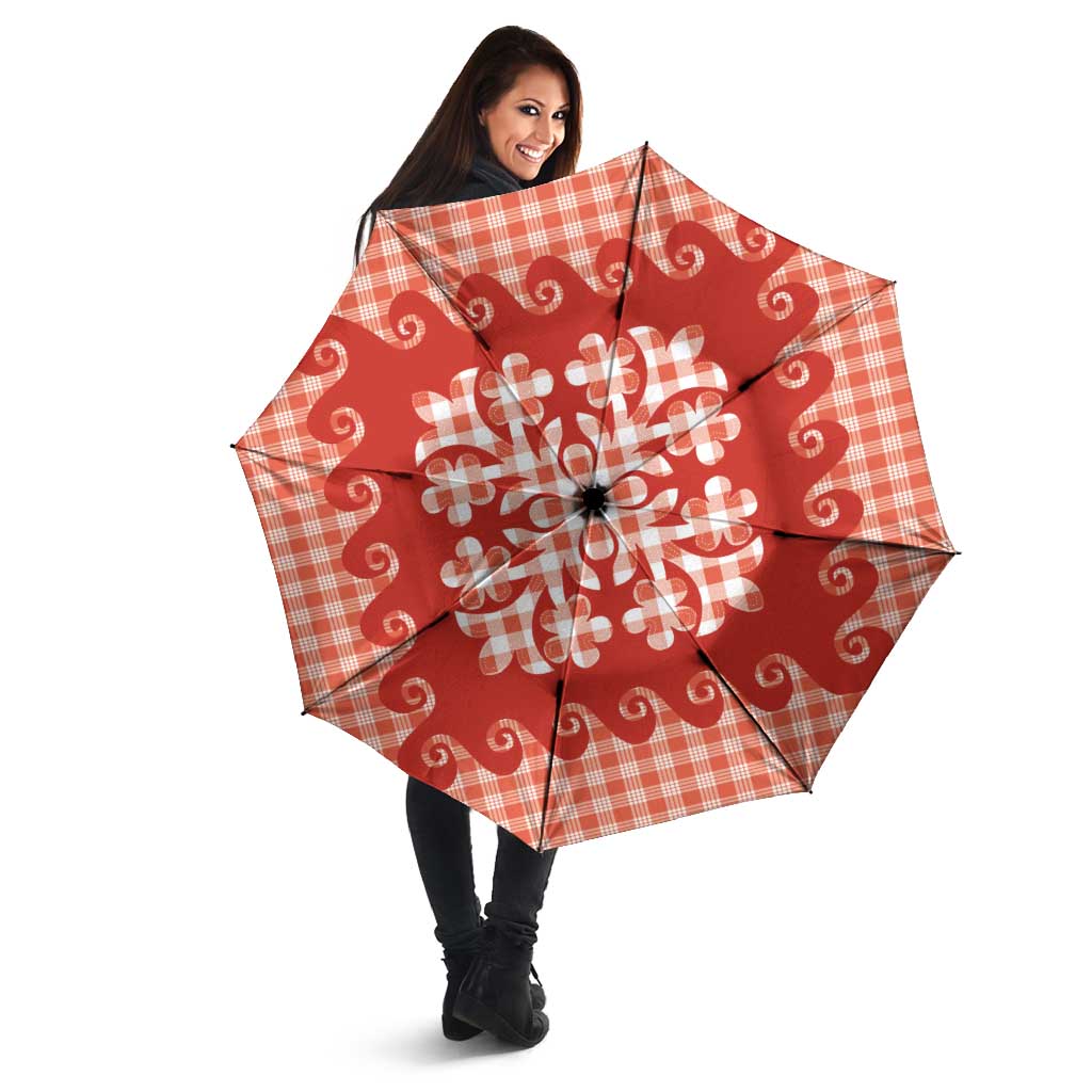 Red Ulu Palaka Quilt Pattern Umbrella Hawaii Culture Breadfruit - Polynesian Pride