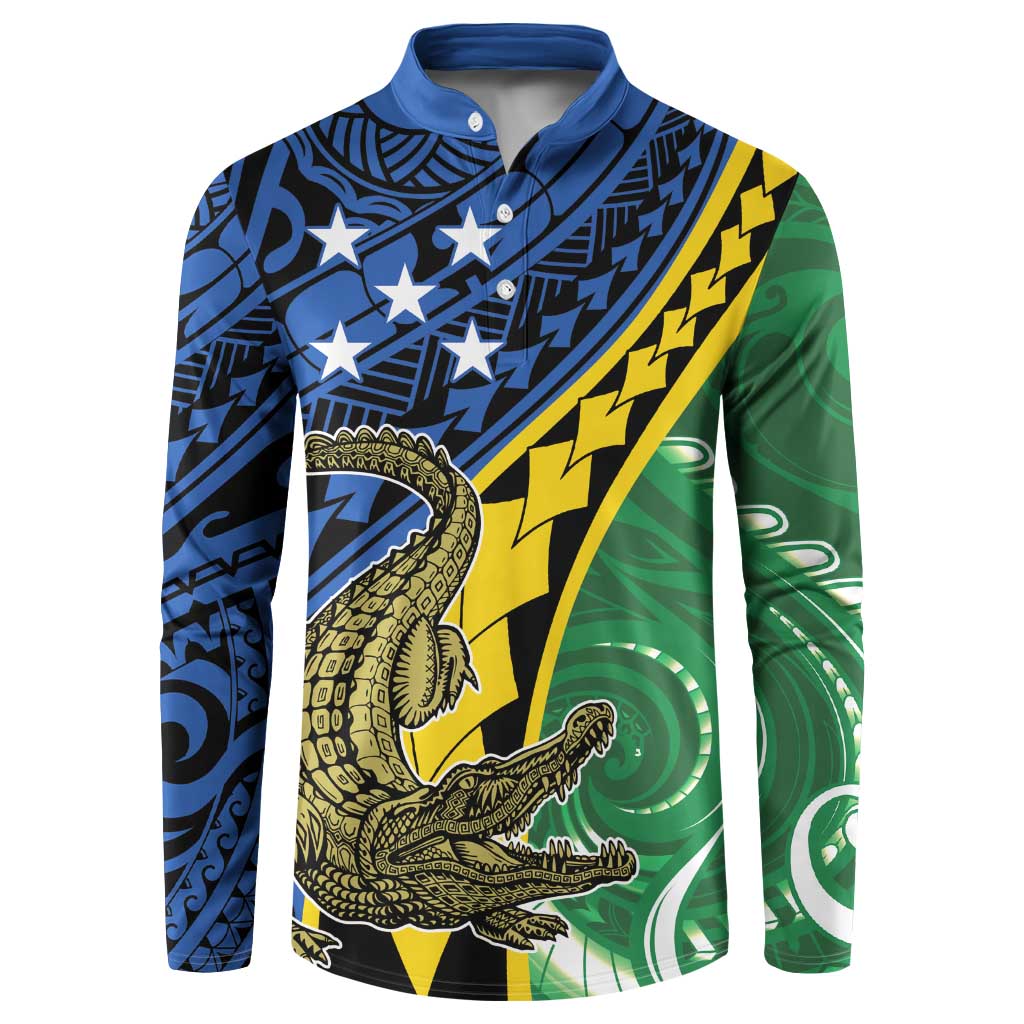 Personalised Crocodile and Shark Solomon Islands Button Sweatshirt Polynesian Tribal Tattoo