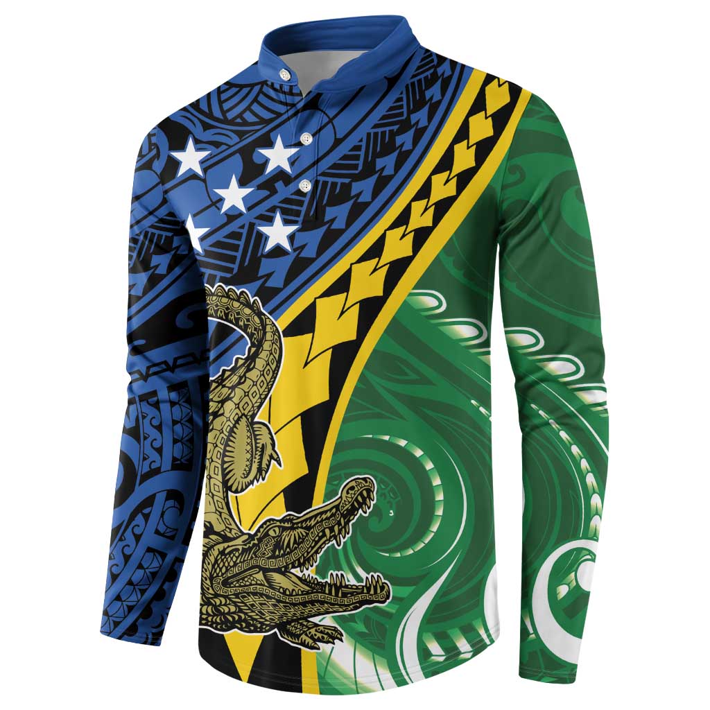 Personalised Crocodile and Shark Solomon Islands Button Sweatshirt Polynesian Tribal Tattoo